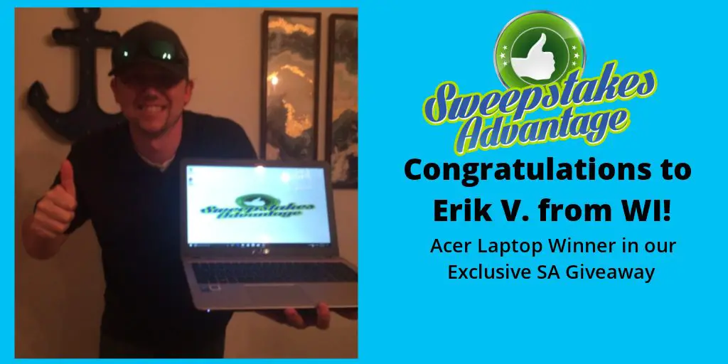 erik thumbs up from sweepstakes prize win