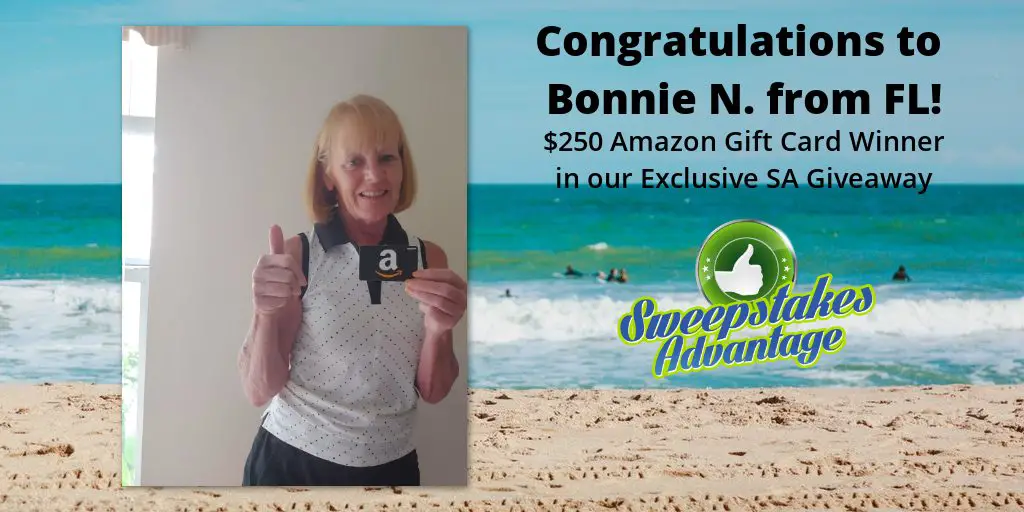 bonnie holding gift card prize