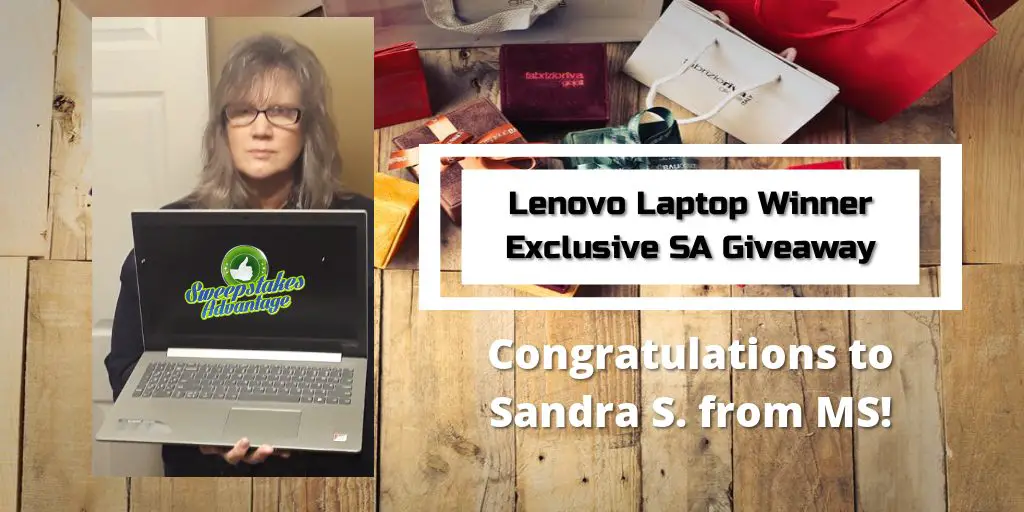 Sanda with laptop sweepstakes prize
