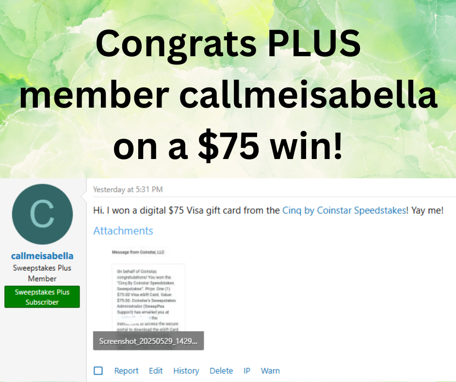 Coinstar Sweepstakes Winner