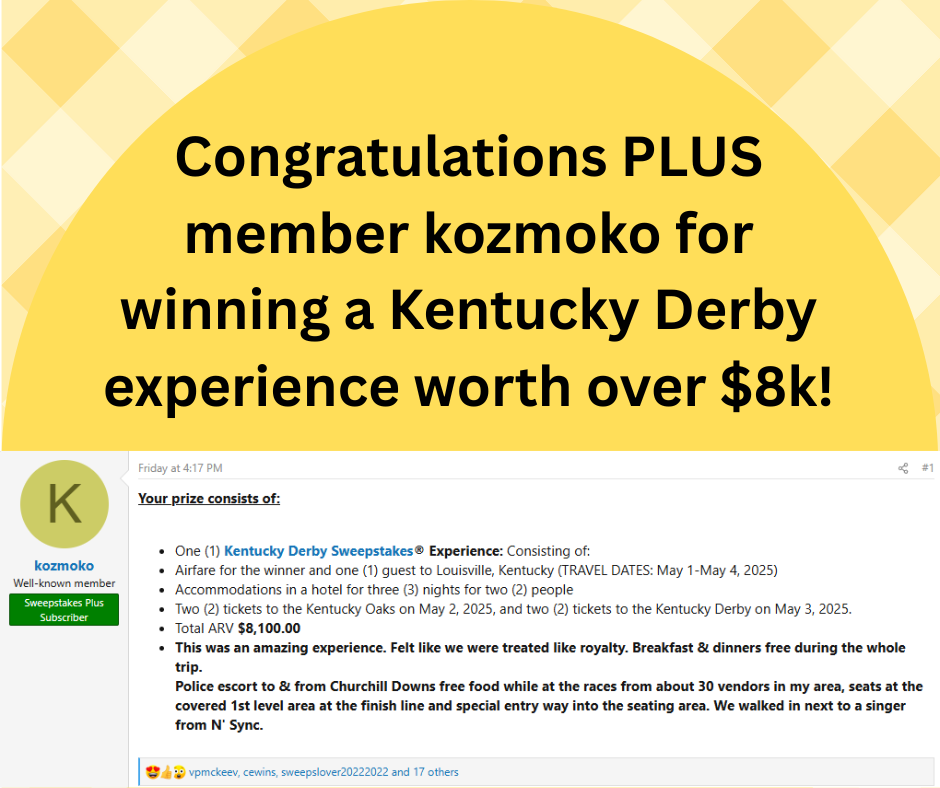 kozmoko Kentucky Derby Sweepstakes Winner