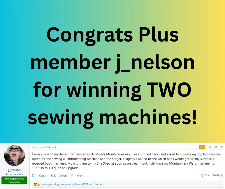sewing machine sweepstakes winner