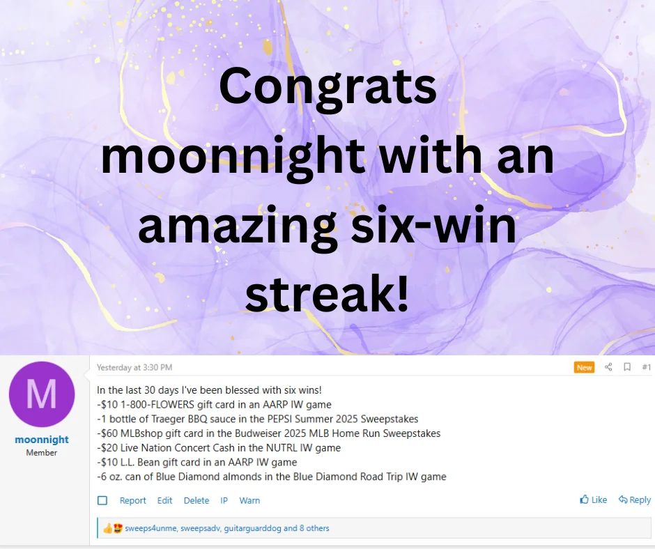 sweepstakes winning streak