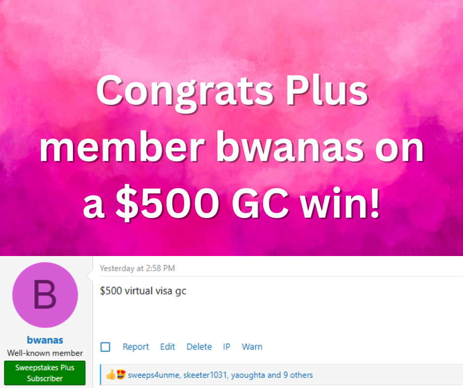 $500 sweepstakes win