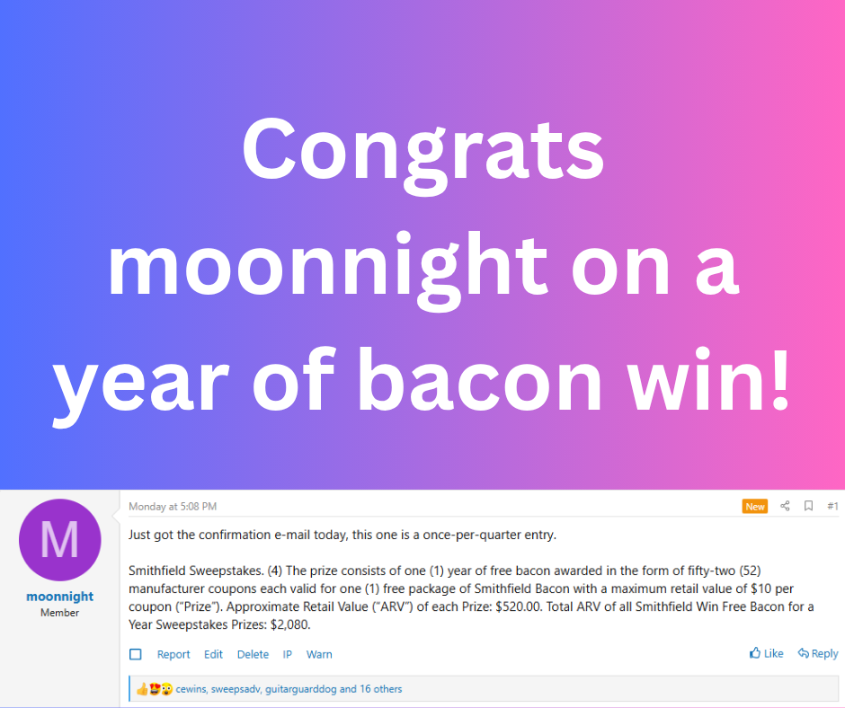 bacon for a year sweepstakes winner