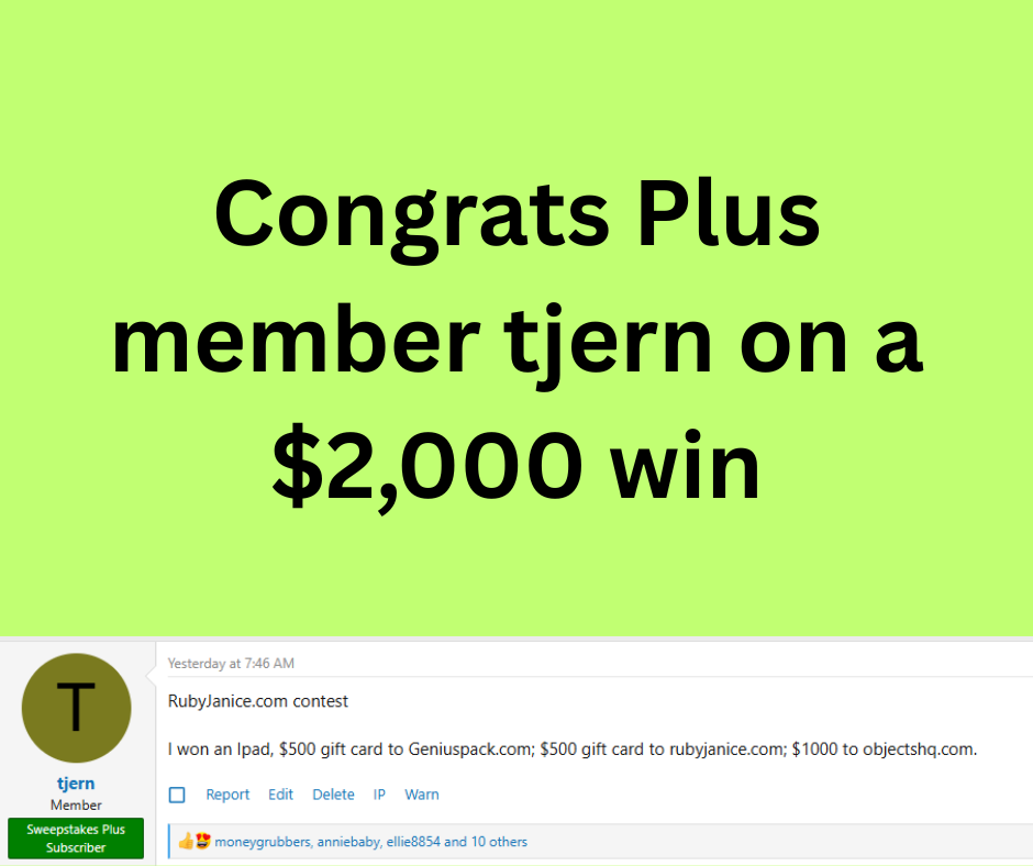 Sweepstakes Plus Member Won a Sweepstakes Prize.