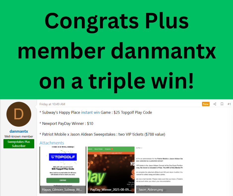 3 sweepstakes wins