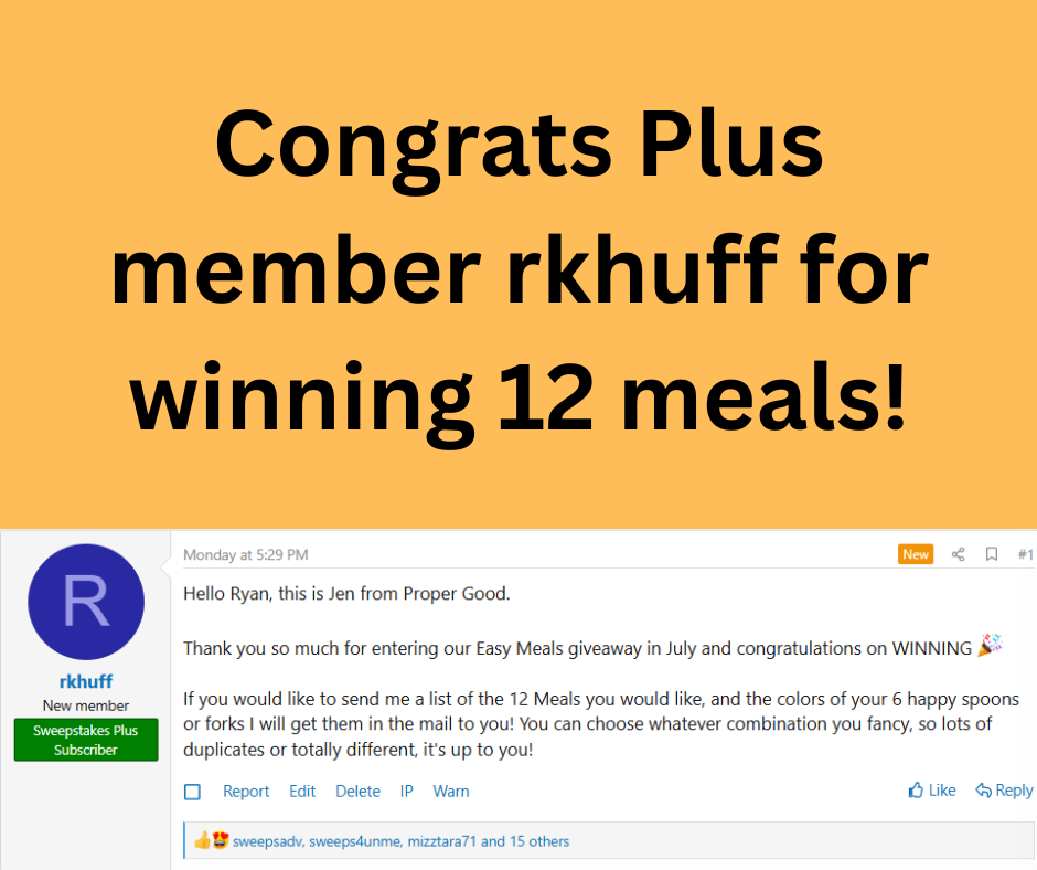 12 meals sweepstakes winner