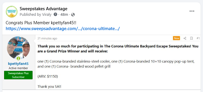 Corona Sweepstakes Winner