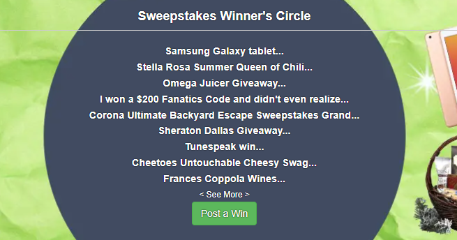 Latest sweepstakes winners