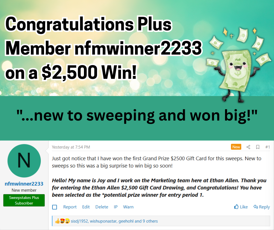 Plus Big Sweepstakes Prize Winner