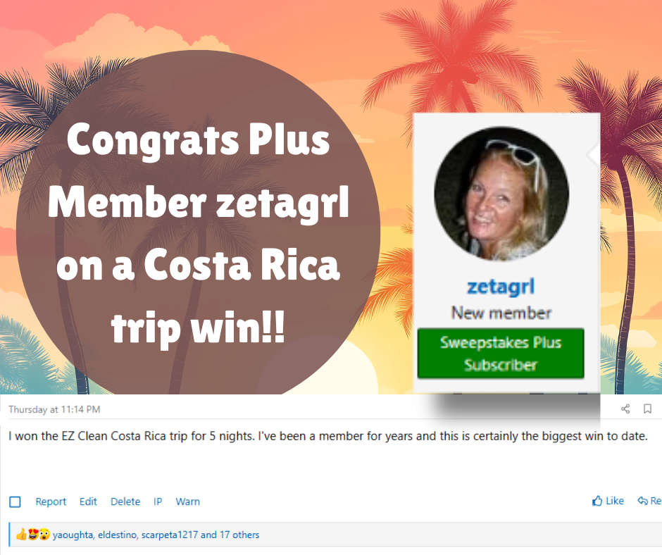 Plus Subscriber Wins Sweepstakes