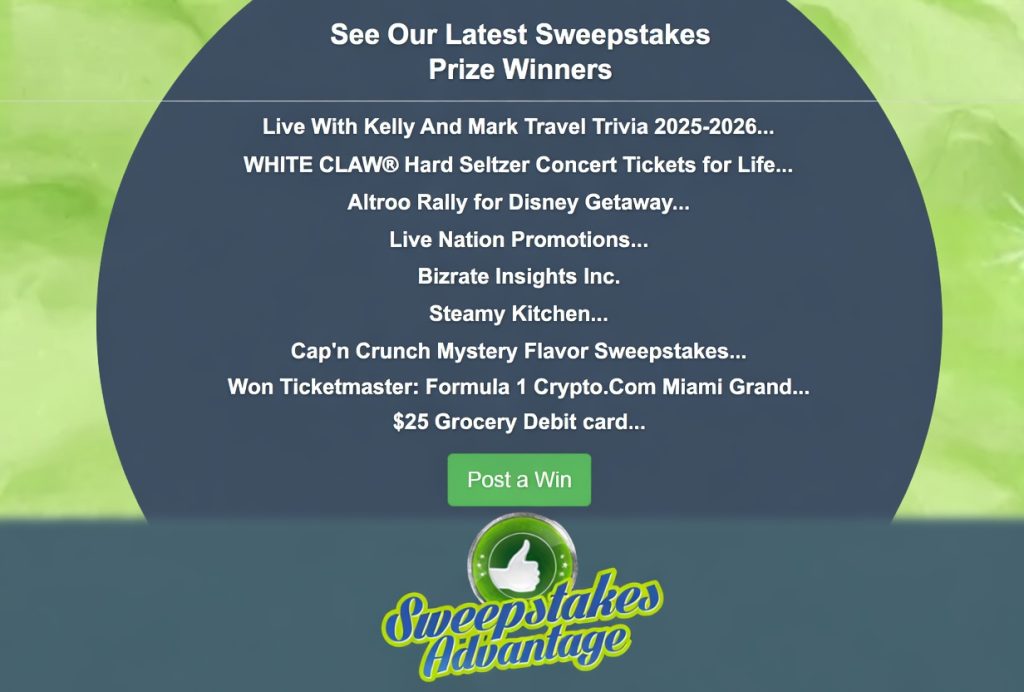 May 2026 Sweepstakes Advantage Winners