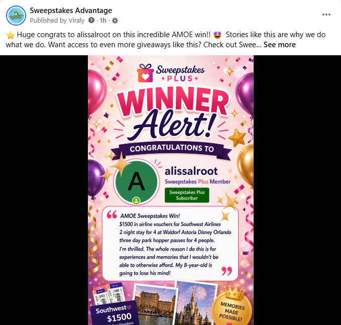 sweepstakes winner alert